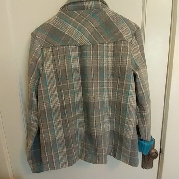 EUC blue & gray plaid pea coat sz XL - Picture 2 of 5